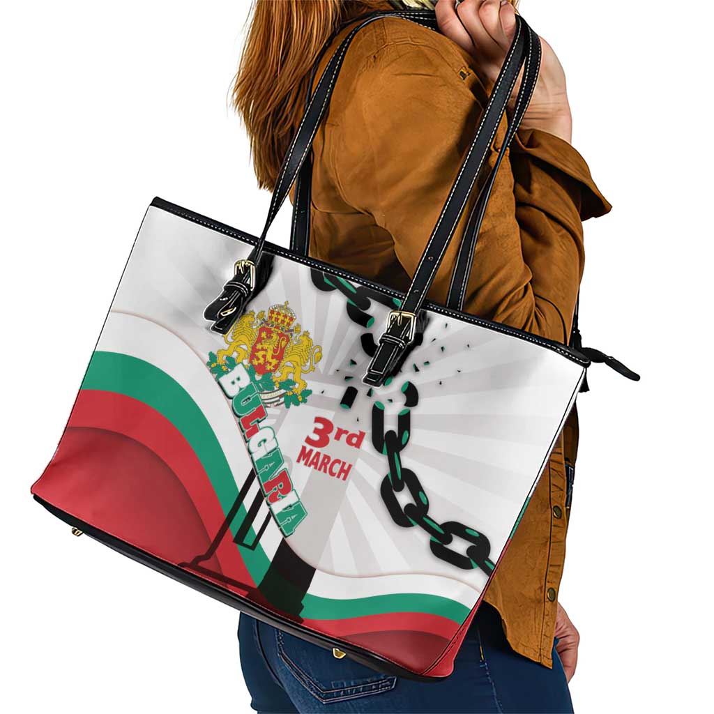 Bulgaria Liberation Day Leather Tote Bag Happy 3rd March Shipka Monument Curve Flag