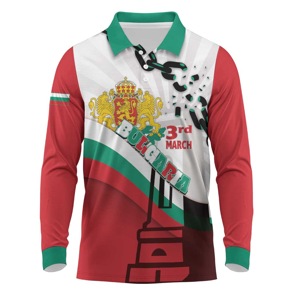 Personalized Bulgaria Liberation Day Long Sleeve Polo Shirt Happy 3rd March Shipka Monument Curve Flag
