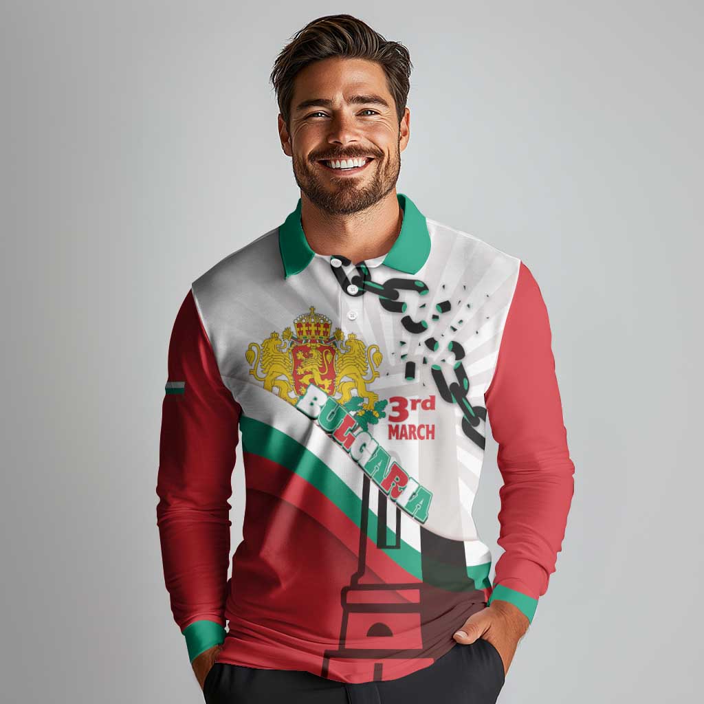 Personalized Bulgaria Liberation Day Long Sleeve Polo Shirt Happy 3rd March Shipka Monument Curve Flag