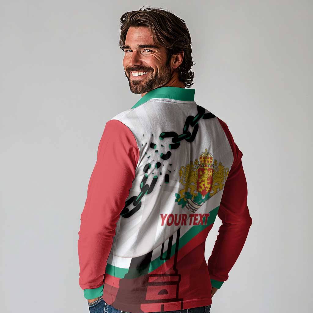 Personalized Bulgaria Liberation Day Long Sleeve Polo Shirt Happy 3rd March Shipka Monument Curve Flag