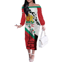 Personalized Bulgaria Liberation Day Off The Shoulder Long Sleeve Dress Happy 3rd March Shipka Monument Curve Flag