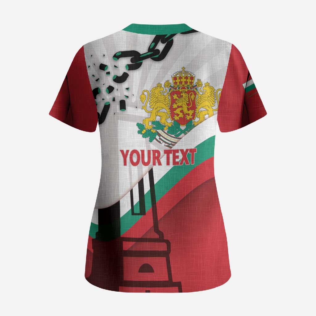 Personalized Bulgaria Liberation Day Scrub Top Happy 3rd March Shipka Monument Curve Flag