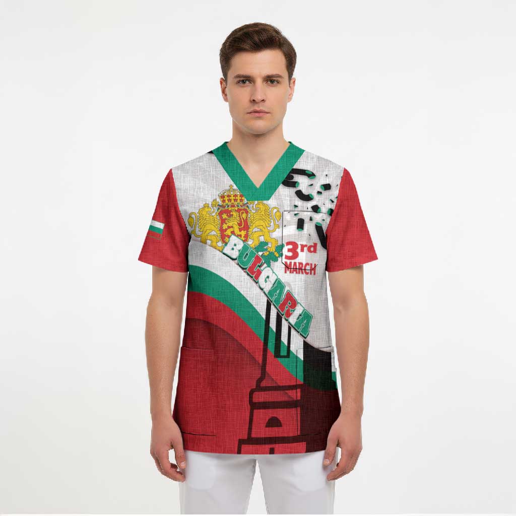 Personalized Bulgaria Liberation Day Scrub Top Happy 3rd March Shipka Monument Curve Flag