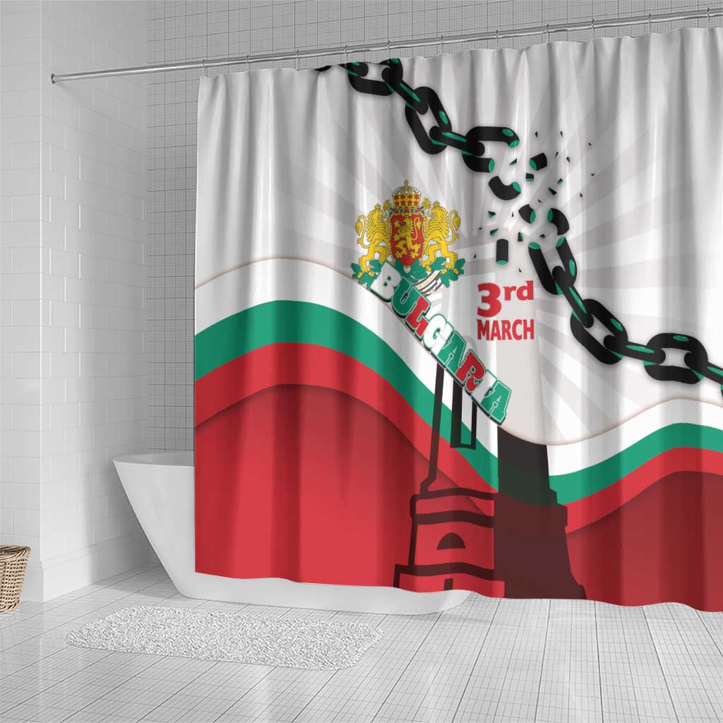Bulgaria Liberation Day Shower Curtain Happy 3rd March Shipka Monument Curve Flag