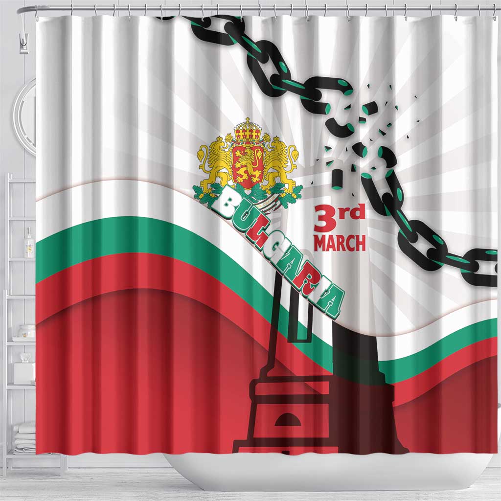 Bulgaria Liberation Day Shower Curtain Happy 3rd March Shipka Monument Curve Flag
