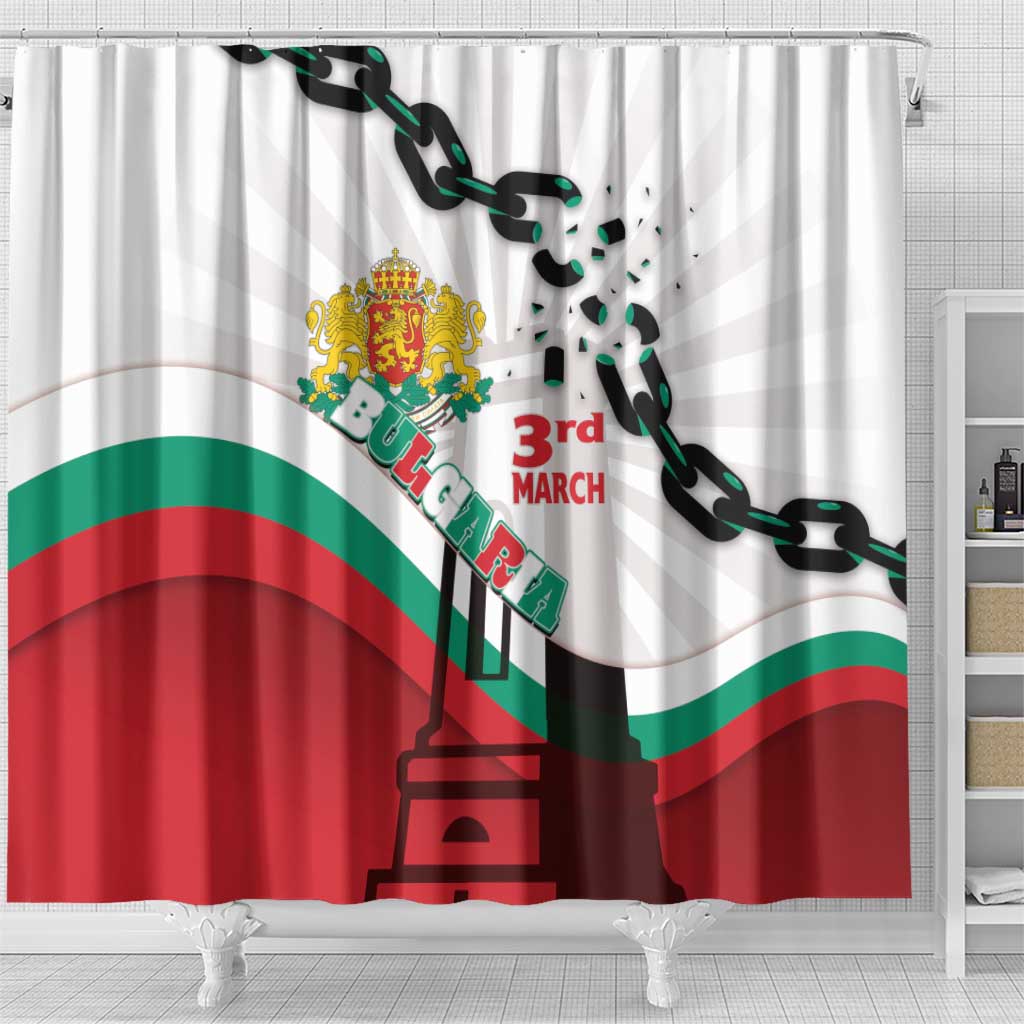 Bulgaria Liberation Day Shower Curtain Happy 3rd March Shipka Monument Curve Flag