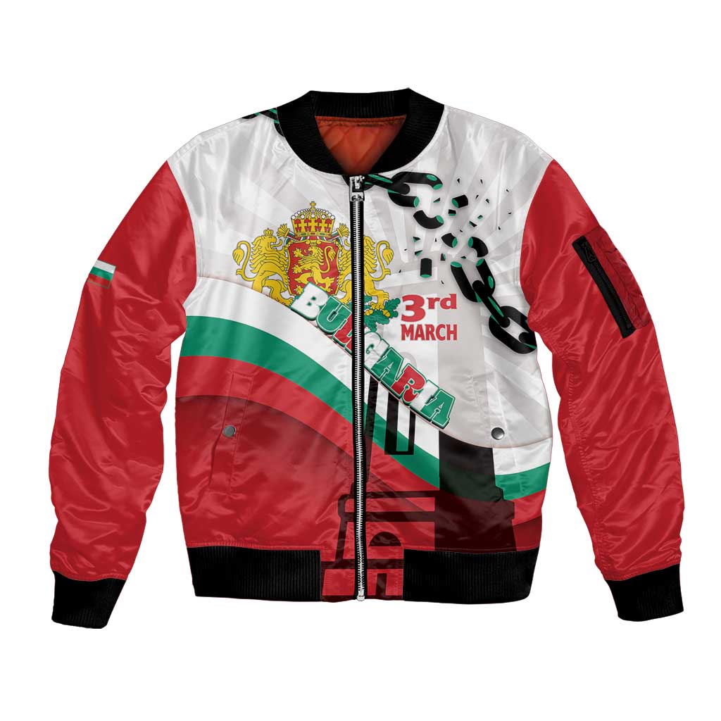 Personalized Bulgaria Liberation Day Sleeve Zip Bomber Jacket Happy 3rd March Shipka Monument Curve Flag