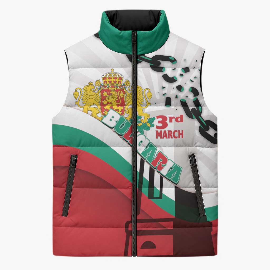Personalized Bulgaria Liberation Day Sleeveless Puffer Jacket Happy 3rd March Shipka Monument Curve Flag