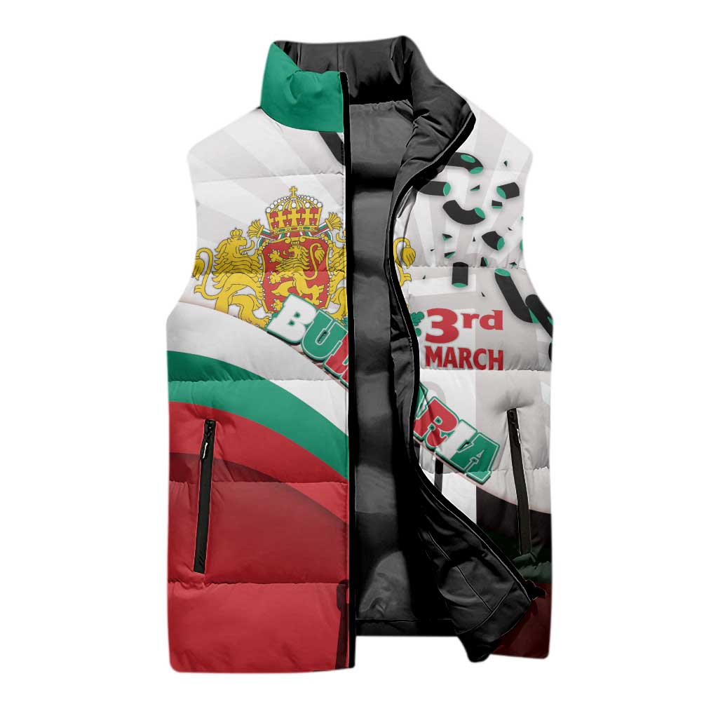 Personalized Bulgaria Liberation Day Sleeveless Puffer Jacket Happy 3rd March Shipka Monument Curve Flag
