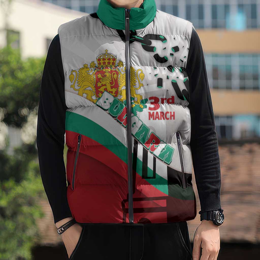 Personalized Bulgaria Liberation Day Sleeveless Puffer Jacket Happy 3rd March Shipka Monument Curve Flag