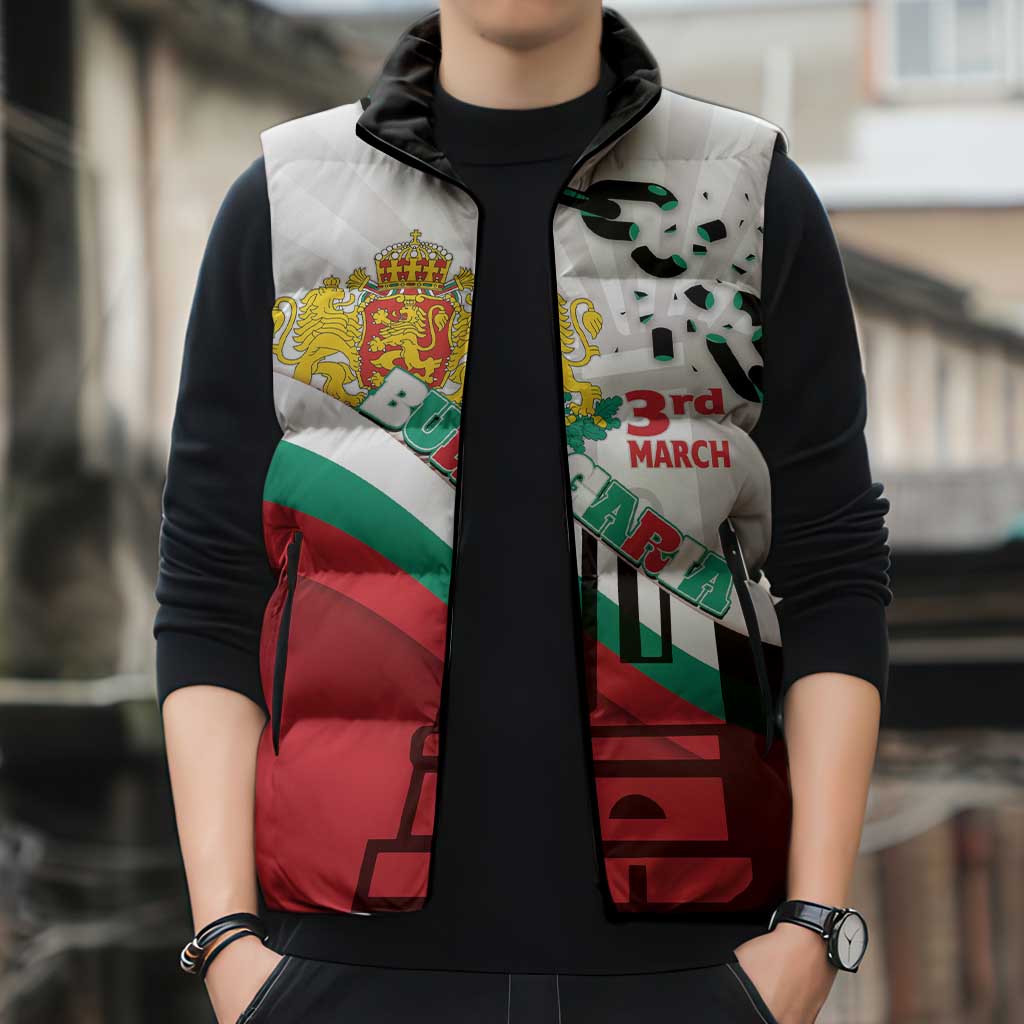Personalized Bulgaria Liberation Day Sleeveless Puffer Jacket Happy 3rd March Shipka Monument Curve Flag