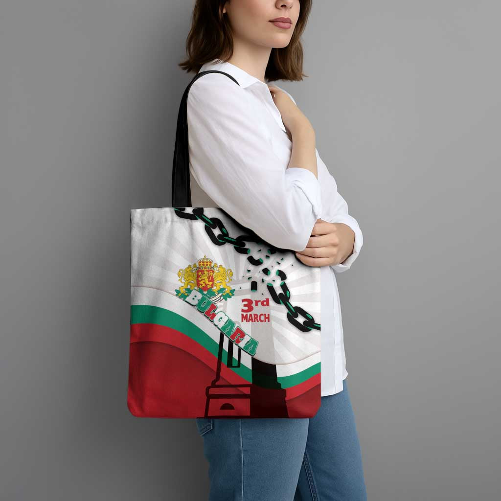 Bulgaria Liberation Day Tote Bag Happy 3rd March Shipka Monument Curve Flag