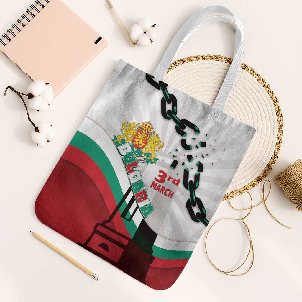 Bulgaria Liberation Day Tote Bag Happy 3rd March Shipka Monument Curve Flag