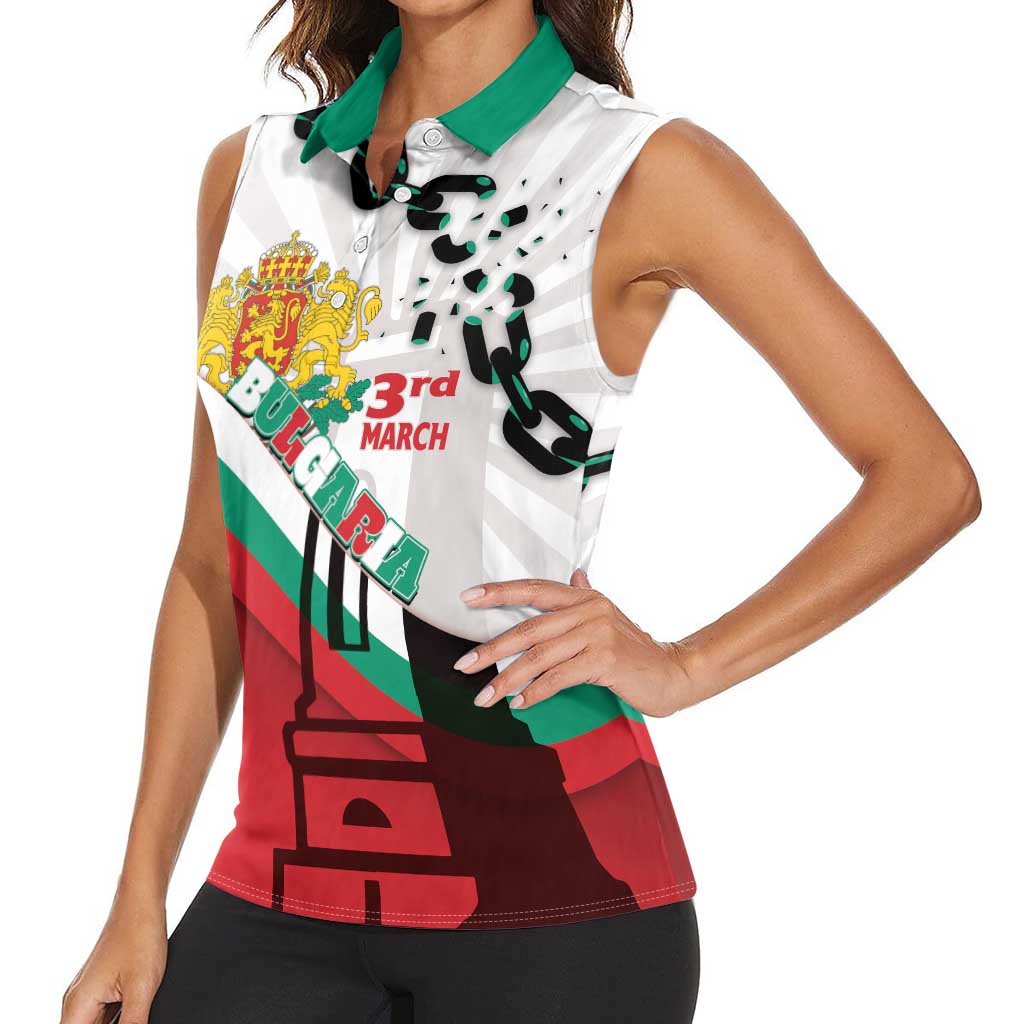 Personalized Bulgaria Liberation Day Women Sleeveless Polo Shirt Happy 3rd March Shipka Monument Curve Flag