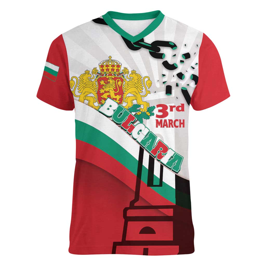 Personalized Bulgaria Liberation Day Women V-Neck T-Shirt Happy 3rd March Shipka Monument Curve Flag