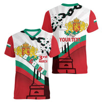 Personalized Bulgaria Liberation Day Women V-Neck T-Shirt Happy 3rd March Shipka Monument Curve Flag