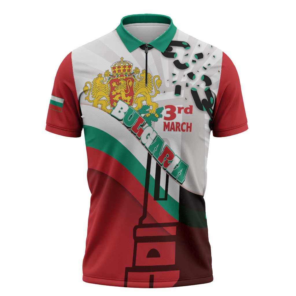 Personalized Bulgaria Liberation Day Zipper Polo Shirt Happy 3rd March Shipka Monument Curve Flag