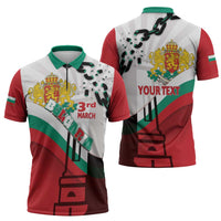 Personalized Bulgaria Liberation Day Zipper Polo Shirt Happy 3rd March Shipka Monument Curve Flag