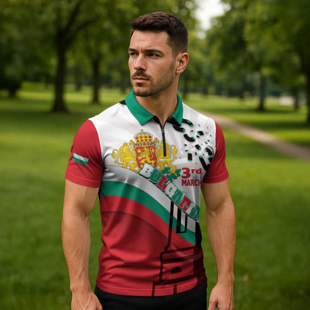 Personalized Bulgaria Liberation Day Zipper Polo Shirt Happy 3rd March Shipka Monument Curve Flag