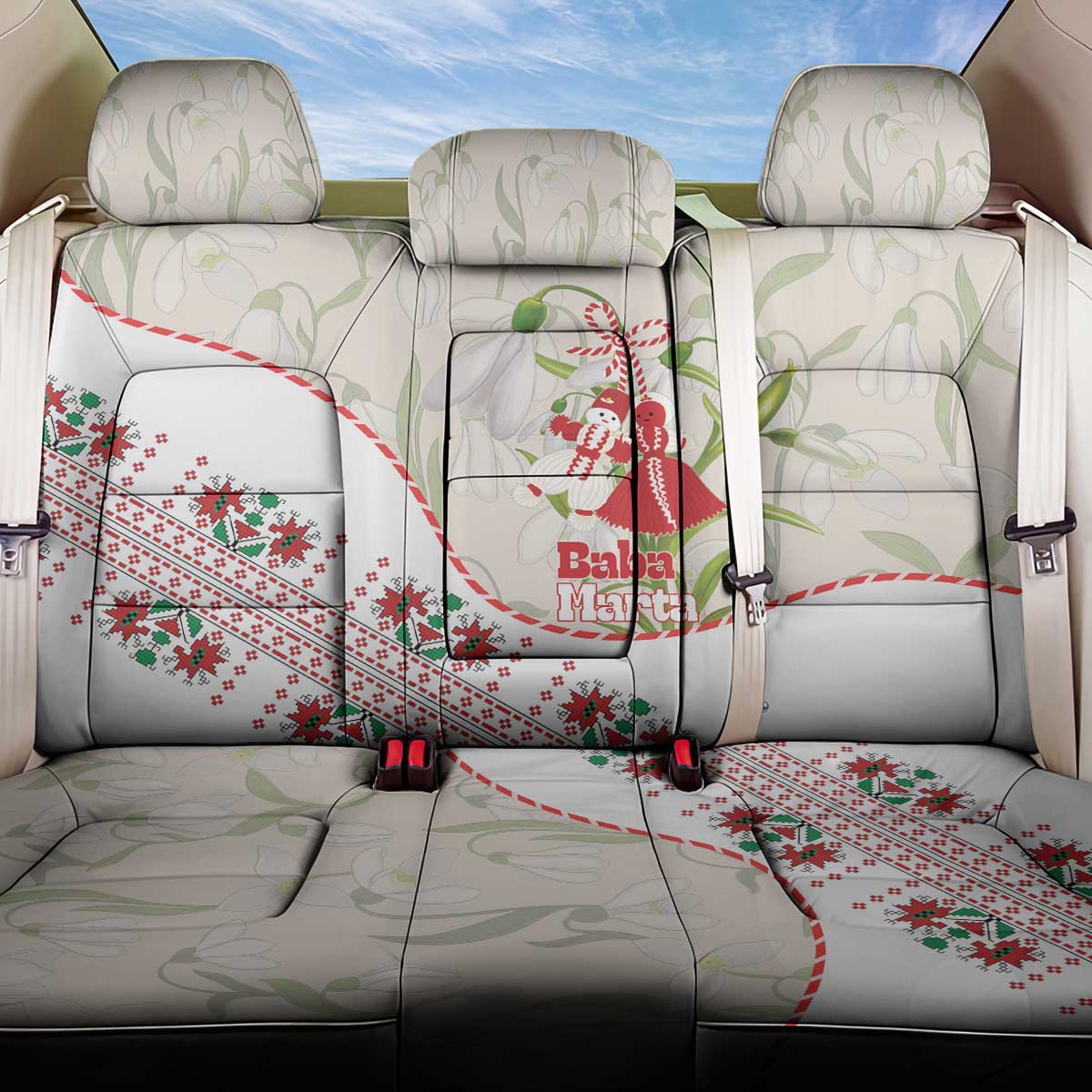 Baba Marta Bulgaria Back Car Seat Cover Martenitsa Snowdrop Shevitsa Folk Pattern