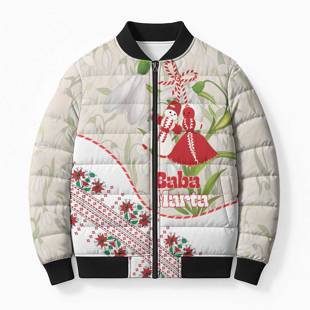 Baba Marta Bulgaria Bomber Puffer Jacket Martenitsa Snowdrop Shevitsa Folk Pattern
