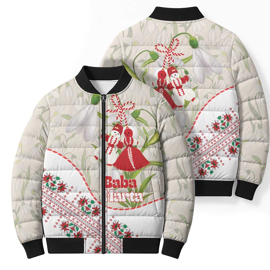 Baba Marta Bulgaria Bomber Puffer Jacket Martenitsa Snowdrop Shevitsa Folk Pattern