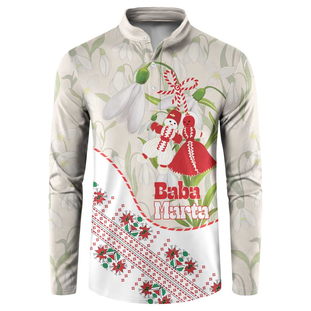 Baba Marta Bulgaria Button Sweatshirt Martenitsa Snowdrop Shevitsa Folk Pattern