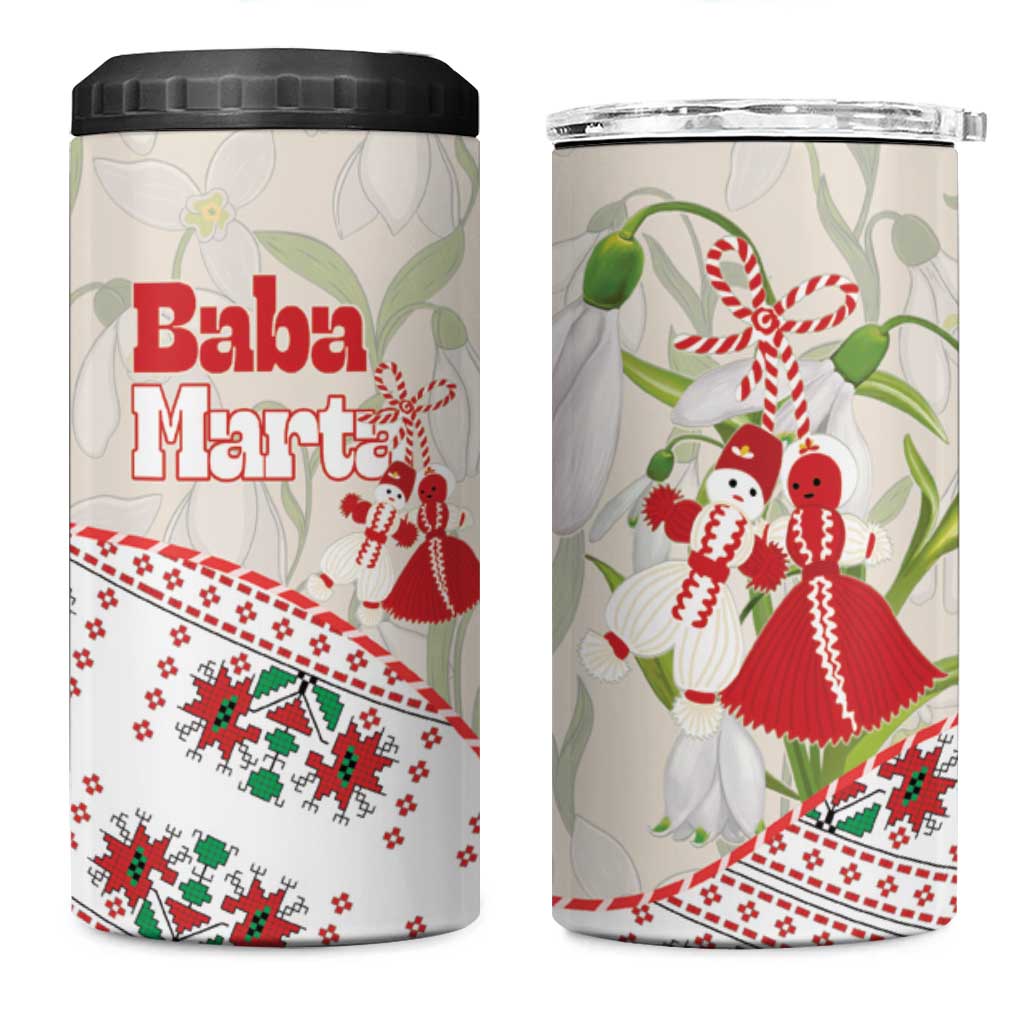 Baba Marta Bulgaria 4 in 1 Can Cooler Tumbler Martenitsa Snowdrop Shevitsa Folk Pattern