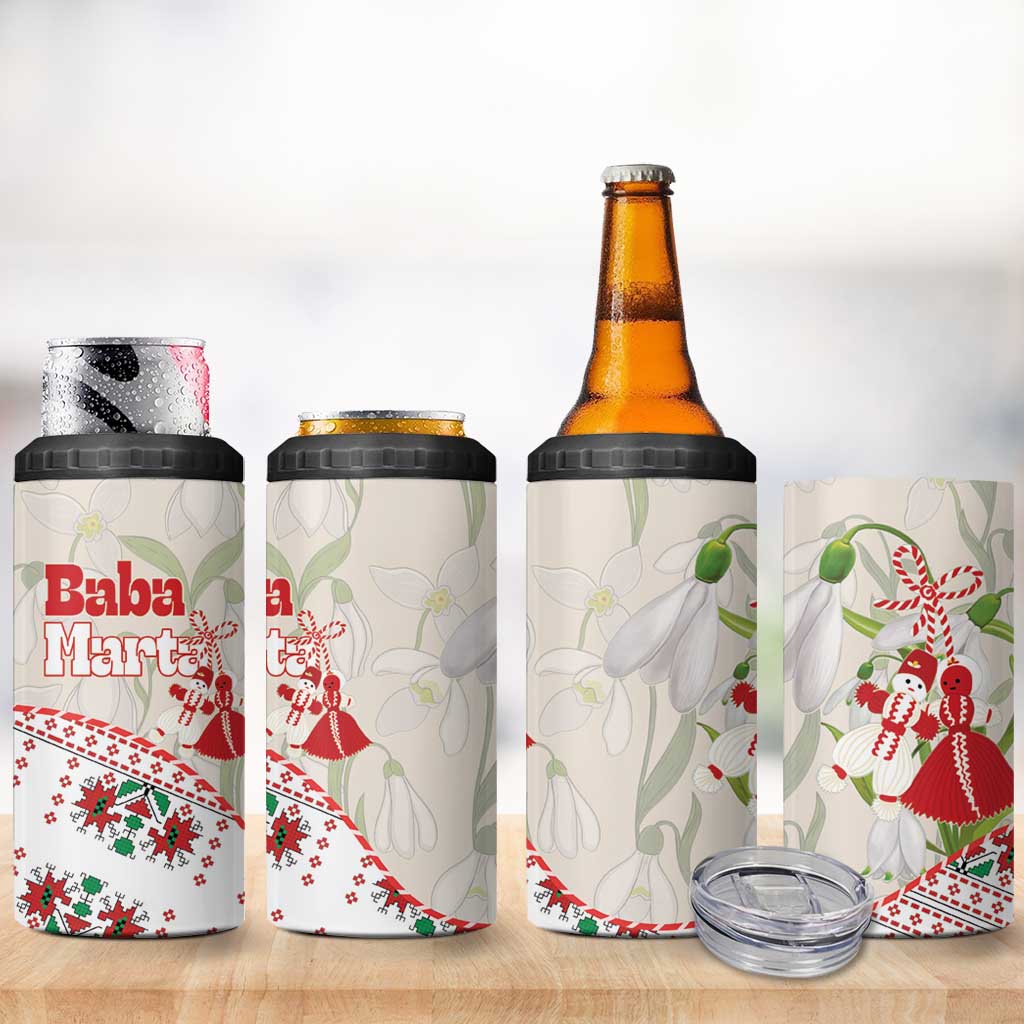 Baba Marta Bulgaria 4 in 1 Can Cooler Tumbler Martenitsa Snowdrop Shevitsa Folk Pattern