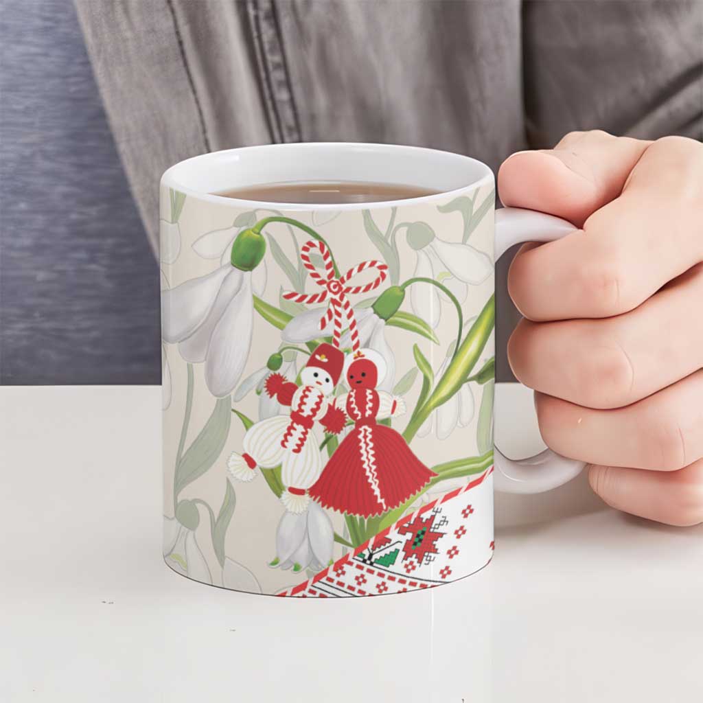 Baba Marta Bulgaria Ceramic Mug Martenitsa Snowdrop Shevitsa Folk Pattern