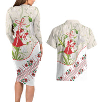 Baba Marta Bulgaria Couples Matching Long Sleeve Bodycon Dress and Hawaiian Shirt Martenitsa Snowdrop Shevitsa Folk Pattern