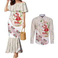 Baba Marta Bulgaria Couples Matching Mermaid Dress and Long Sleeve Button Shirt Martenitsa Snowdrop Shevitsa Folk Pattern