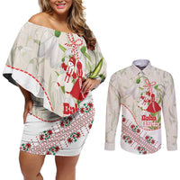 Baba Marta Bulgaria Couples Matching Off Shoulder Short Dress and Long Sleeve Button Shirt Martenitsa Snowdrop Shevitsa Folk Pattern
