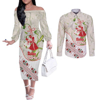 Baba Marta Bulgaria Couples Matching Off The Shoulder Long Sleeve Dress and Long Sleeve Button Shirt Martenitsa Snowdrop Shevitsa Folk Pattern