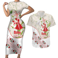 Baba Marta Bulgaria Couples Matching Short Sleeve Bodycon Dress and Hawaiian Shirt Martenitsa Snowdrop Shevitsa Folk Pattern