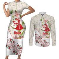 Baba Marta Bulgaria Couples Matching Short Sleeve Bodycon Dress and Long Sleeve Button Shirt Martenitsa Snowdrop Shevitsa Folk Pattern