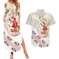 Baba Marta Bulgaria Couples Matching Summer Maxi Dress and Hawaiian Shirt Martenitsa Snowdrop Shevitsa Folk Pattern