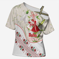 Baba Marta Bulgaria Cross Shoulder Shirt Martenitsa Snowdrop Shevitsa Folk Pattern
