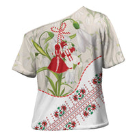 Baba Marta Bulgaria Cross Shoulder Shirt Martenitsa Snowdrop Shevitsa Folk Pattern