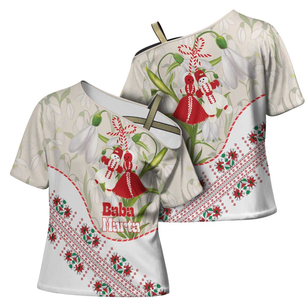 Baba Marta Bulgaria Cross Shoulder Shirt Martenitsa Snowdrop Shevitsa Folk Pattern