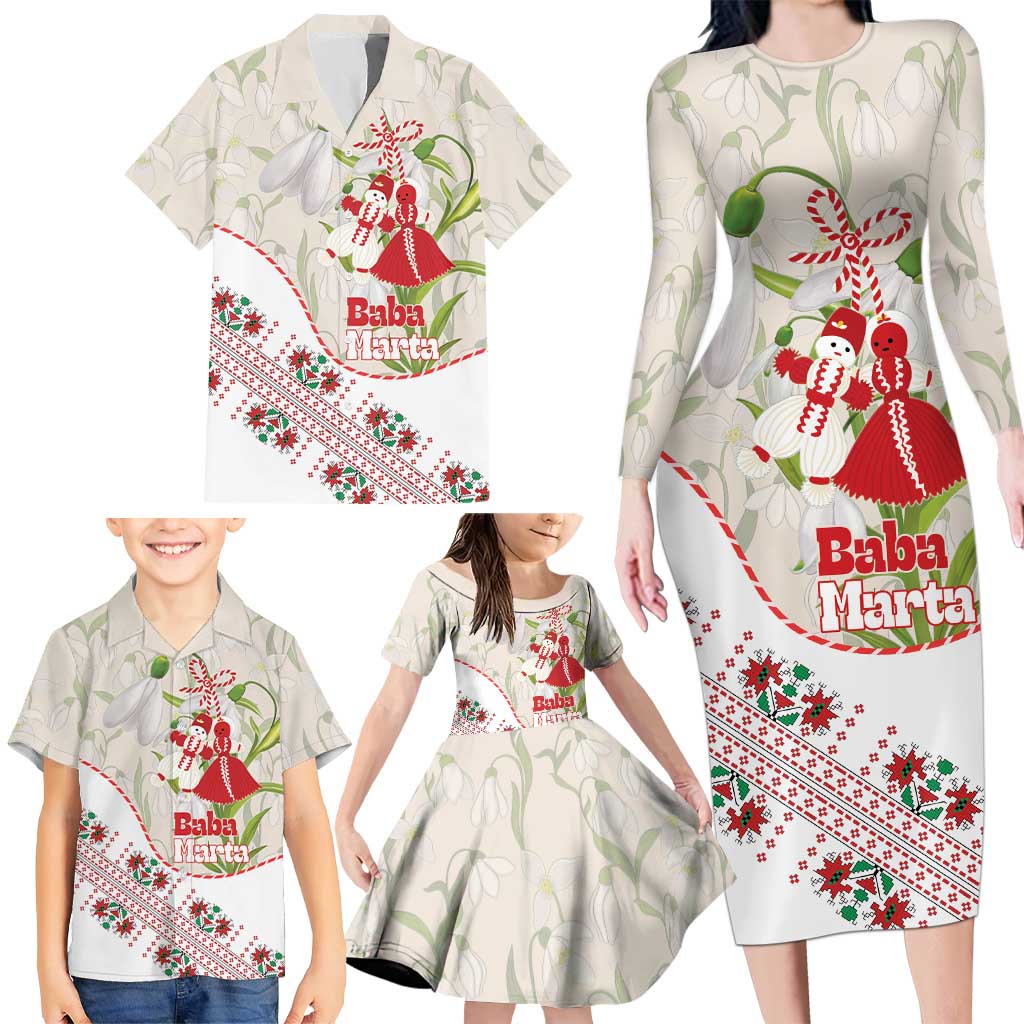 Baba Marta Bulgaria Family Matching Long Sleeve Bodycon Dress and Hawaiian Shirt Martenitsa Snowdrop Shevitsa Folk Pattern