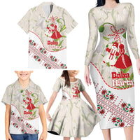 Baba Marta Bulgaria Family Matching Long Sleeve Bodycon Dress and Hawaiian Shirt Martenitsa Snowdrop Shevitsa Folk Pattern