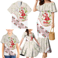 Baba Marta Bulgaria Family Matching Mermaid Dress and Hawaiian Shirt Martenitsa Snowdrop Shevitsa Folk Pattern