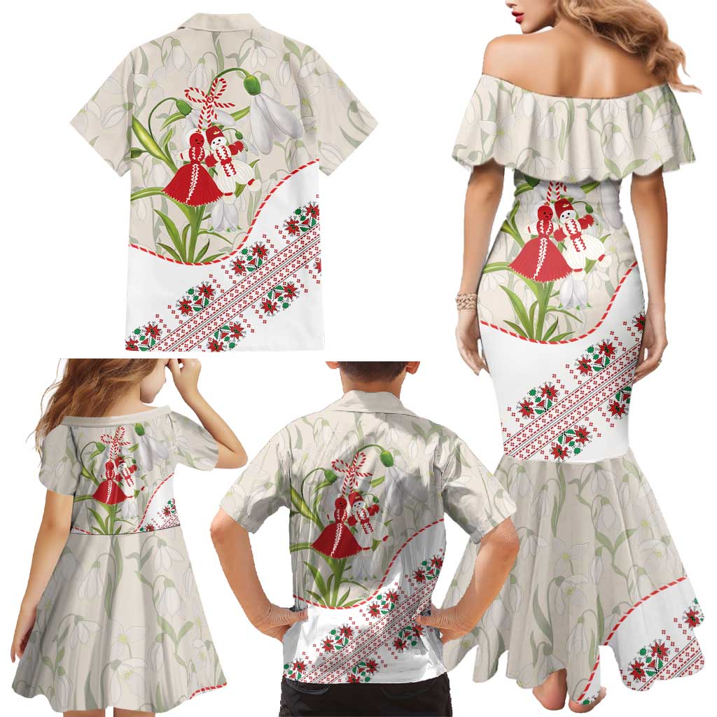 Baba Marta Bulgaria Family Matching Mermaid Dress and Hawaiian Shirt Martenitsa Snowdrop Shevitsa Folk Pattern