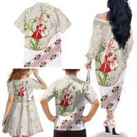 Baba Marta Bulgaria Family Matching Off The Shoulder Long Sleeve Dress and Hawaiian Shirt Martenitsa Snowdrop Shevitsa Folk Pattern