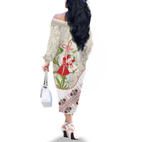 Baba Marta Bulgaria Family Matching Off The Shoulder Long Sleeve Dress and Hawaiian Shirt Martenitsa Snowdrop Shevitsa Folk Pattern