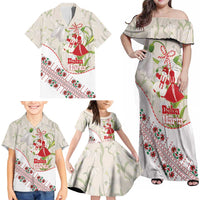 Baba Marta Bulgaria Family Matching Off Shoulder Maxi Dress and Hawaiian Shirt Martenitsa Snowdrop Shevitsa Folk Pattern