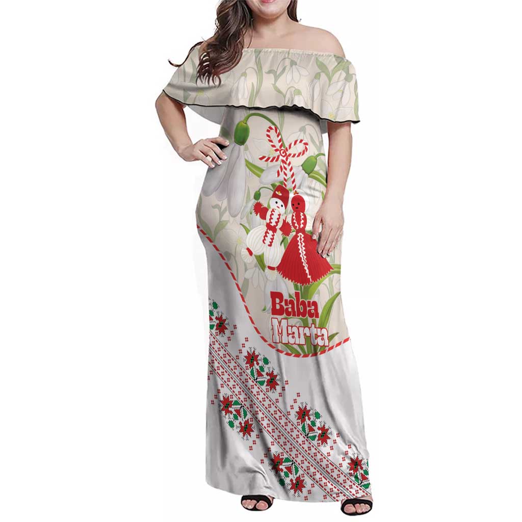 Baba Marta Bulgaria Family Matching Off Shoulder Maxi Dress and Hawaiian Shirt Martenitsa Snowdrop Shevitsa Folk Pattern