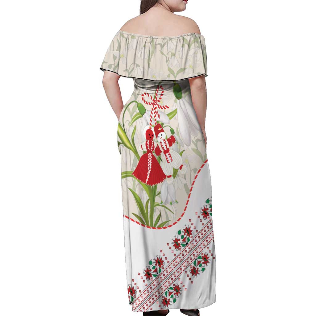Baba Marta Bulgaria Family Matching Off Shoulder Maxi Dress and Hawaiian Shirt Martenitsa Snowdrop Shevitsa Folk Pattern