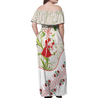 Baba Marta Bulgaria Family Matching Off Shoulder Maxi Dress and Hawaiian Shirt Martenitsa Snowdrop Shevitsa Folk Pattern